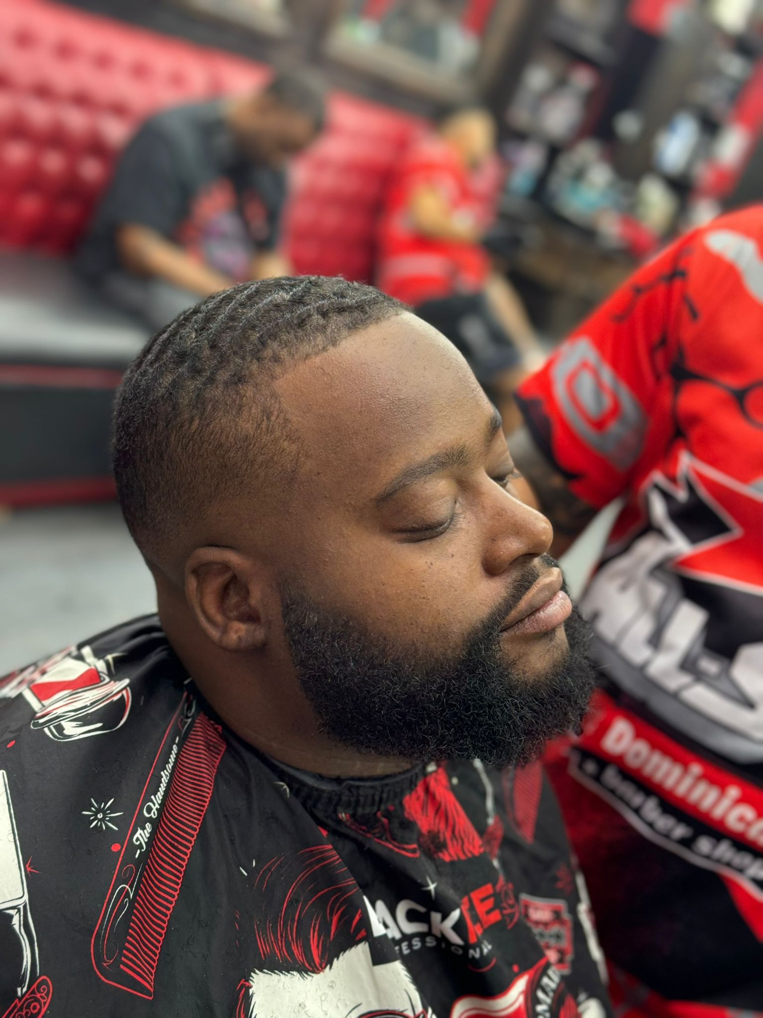 Slick back high fade with beard